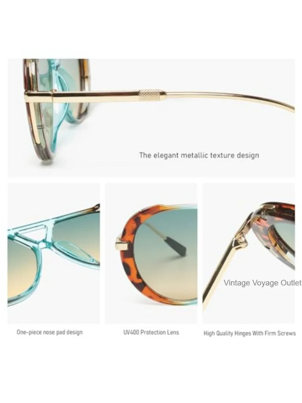 Vintage Oversized Aviator Sunglasses UV400 Metal Frame Retro Pilot Shades